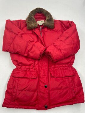 EDDIE BAUER Goose Down Puffer Mouton Fur Collar Vintage Parka Jacket Women's M